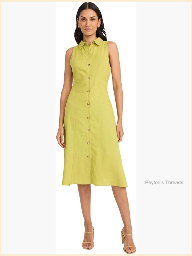 Sleeveless Button Down Linen Midi Dress - A-Line Business Casual